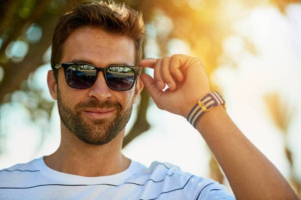 Man wearing modern sunglasses